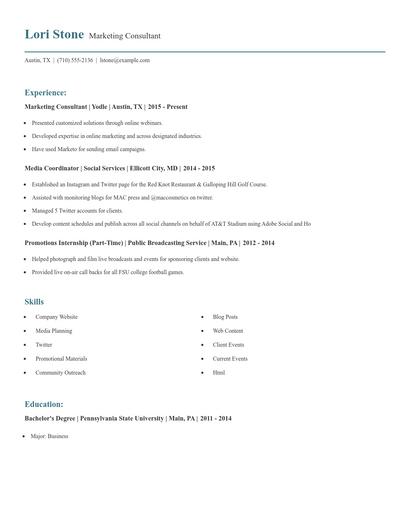 Marketing Consultant Resume