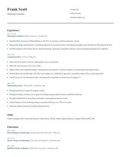 Marketing Consultant Resume