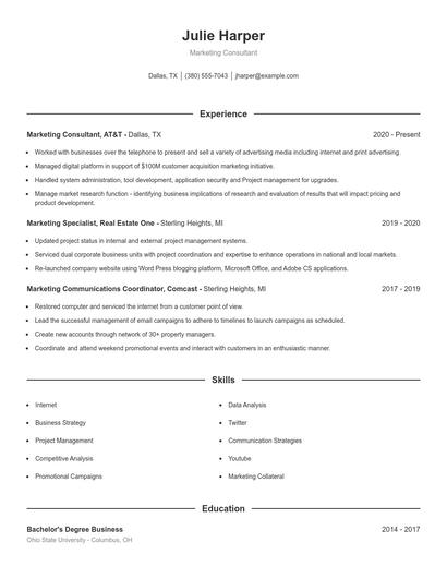 Marketing Consultant Resume