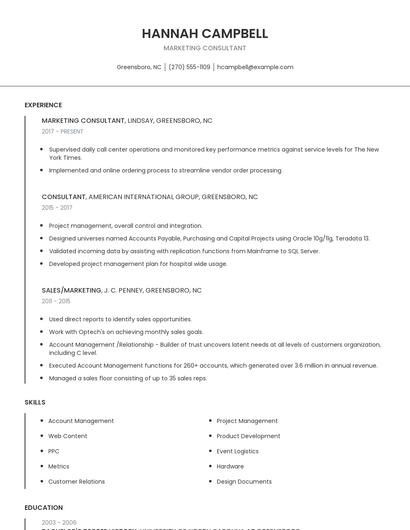 Marketing Consultant Resume