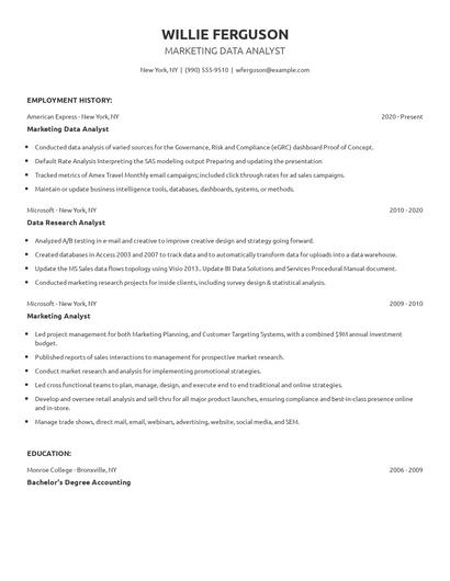Marketing Data Analyst Resume