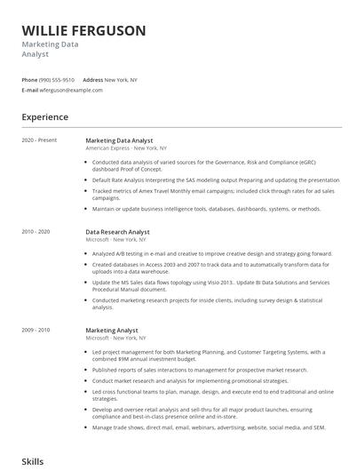 Marketing Data Analyst Resume