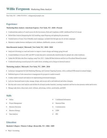 Marketing Data Analyst Resume