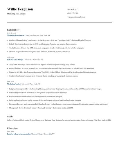 Marketing Data Analyst Resume