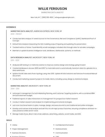 Marketing Data Analyst Resume