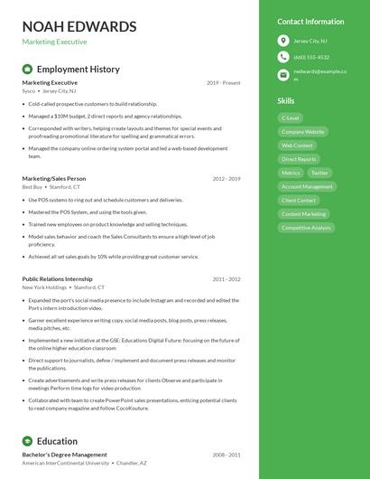 Marketing Executive Resume