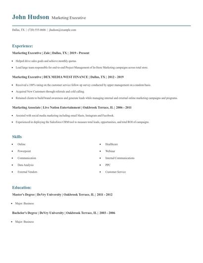 Marketing Executive Resume