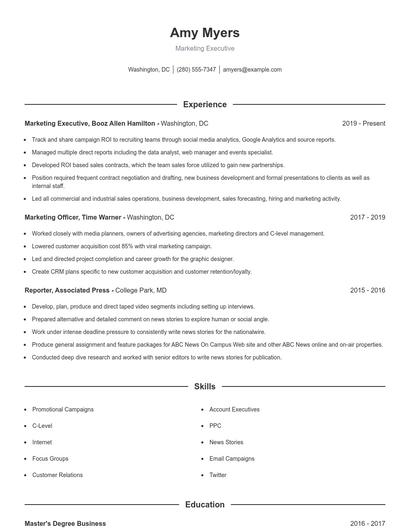 Marketing Executive Resume