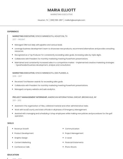 Marketing Executive Resume