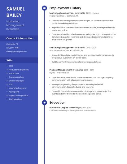 Marketing Management Internship Resume