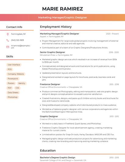 Marketing Manager/Graphic Designer Resume