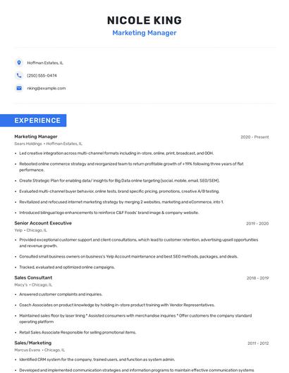 Marketing Manager Resume