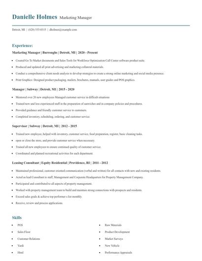 Marketing Manager Resume