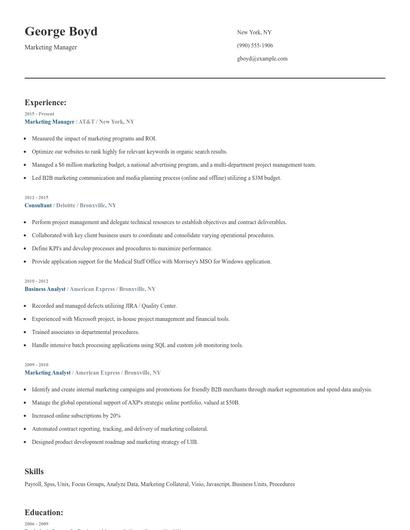 Marketing Manager Resume