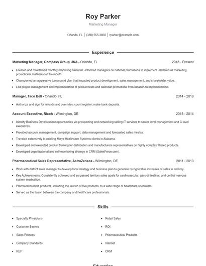 Marketing Manager Resume