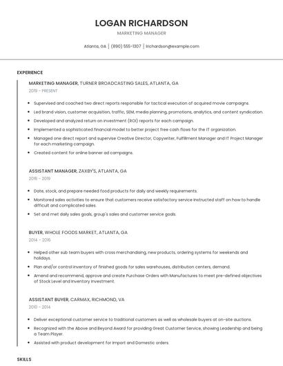 Marketing Manager Resume