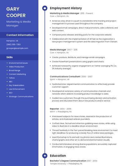 Marketing & Media Manager Resume