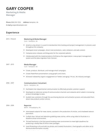 Marketing & Media Manager Resume