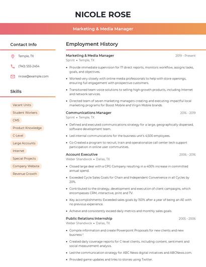 Marketing & Media Manager Resume