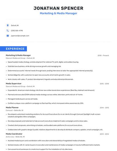 Marketing & Media Manager Resume