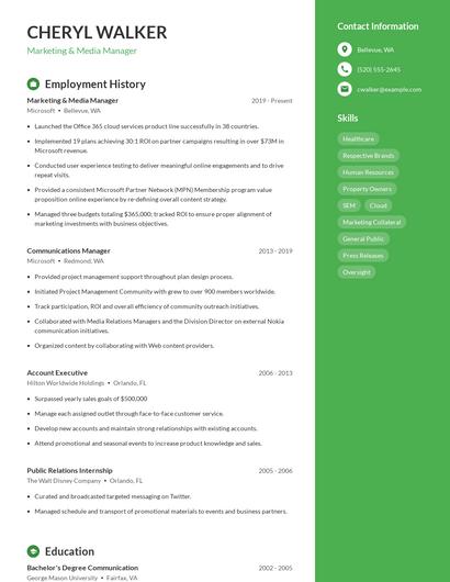 Marketing & Media Manager Resume