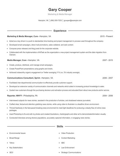 Marketing & Media Manager Resume