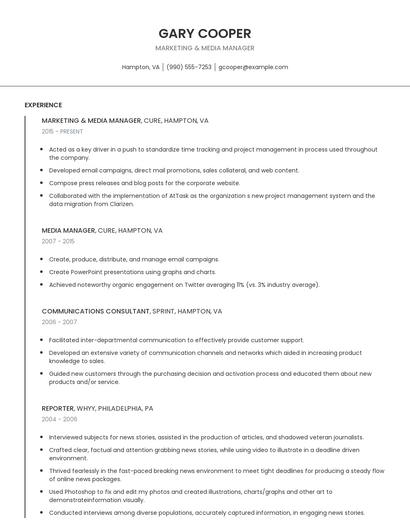 Marketing & Media Manager Resume