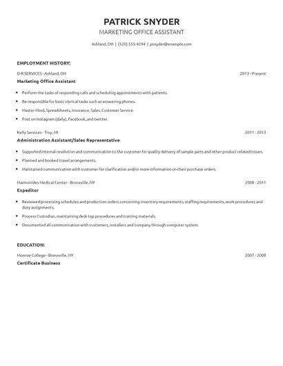 Marketing Office Assistant Resume
