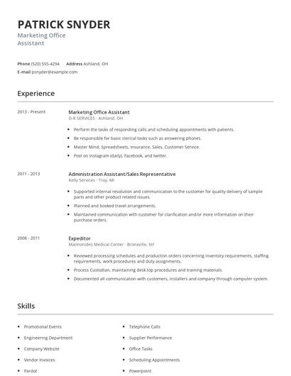 Marketing Office Assistant Resume