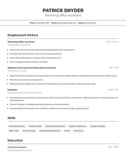 Marketing Office Assistant Resume