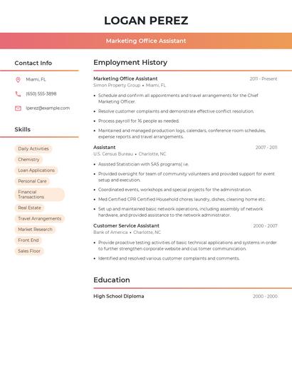 Marketing Office Assistant Resume