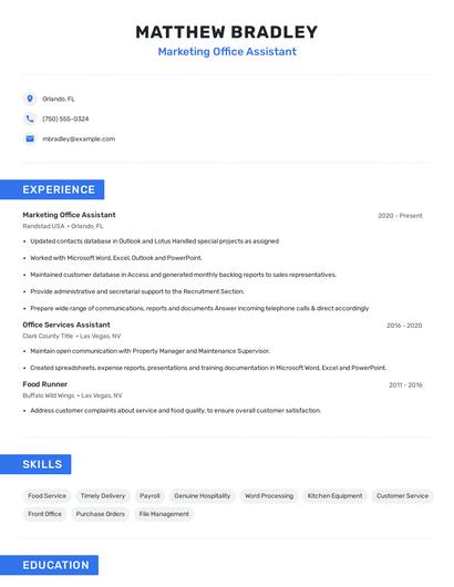 Marketing Office Assistant Resume