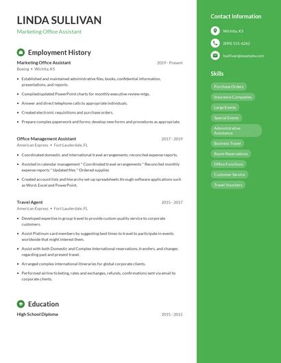 Marketing Office Assistant Resume