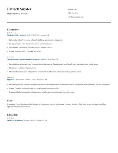 Marketing Office Assistant Resume