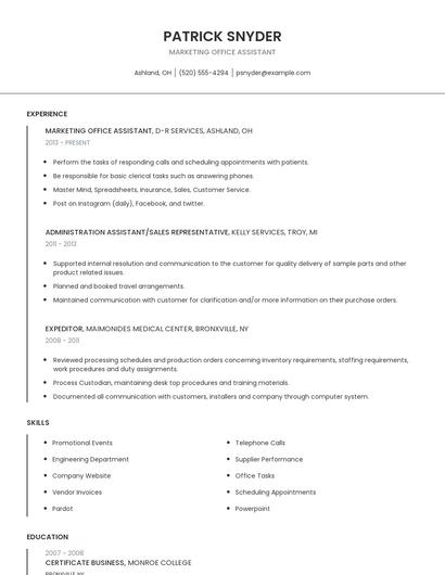 Marketing Office Assistant Resume