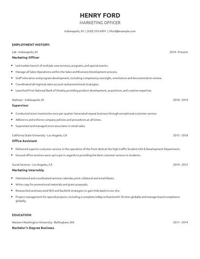 Marketing Officer Resume