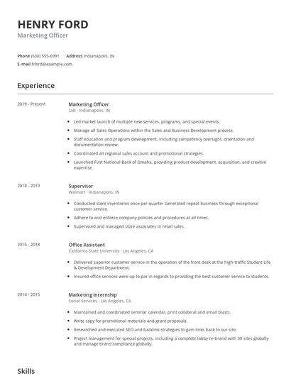 Marketing Officer Resume
