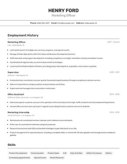 Marketing Officer Resume