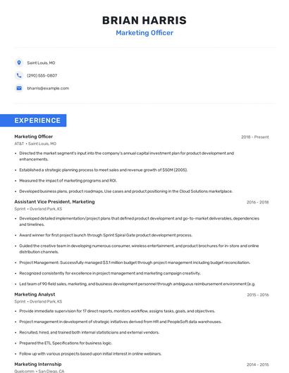 Marketing Officer Resume