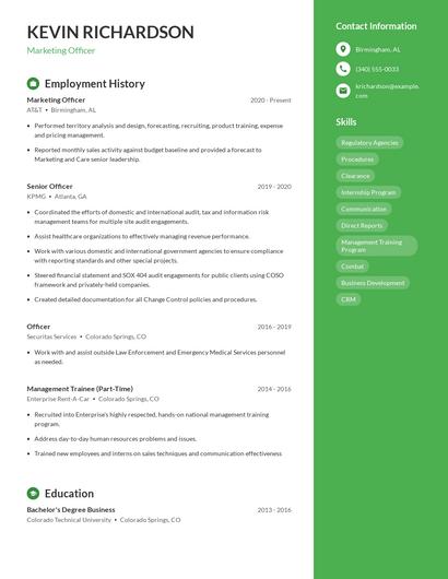 Marketing Officer Resume
