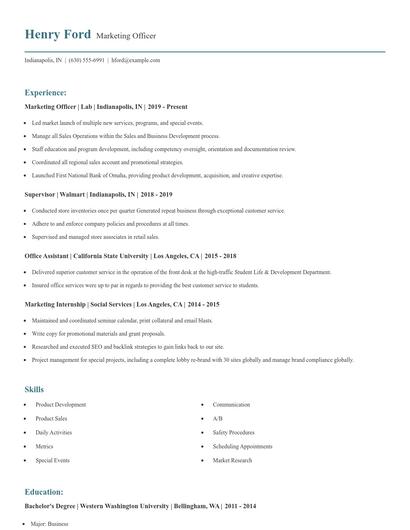 Marketing Officer Resume