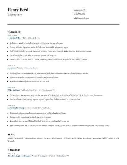 Marketing Officer Resume