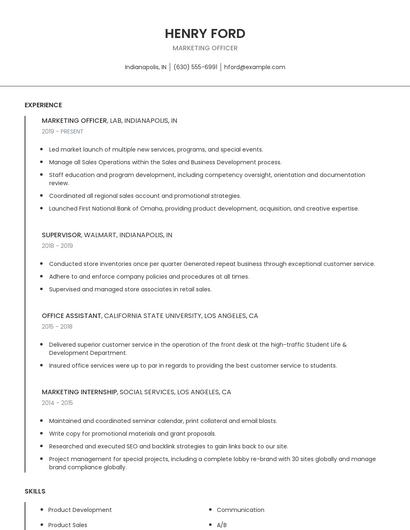 Marketing Officer Resume