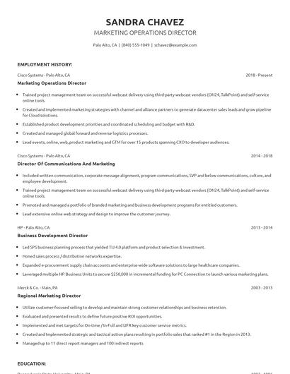 Marketing Operations Director Resume