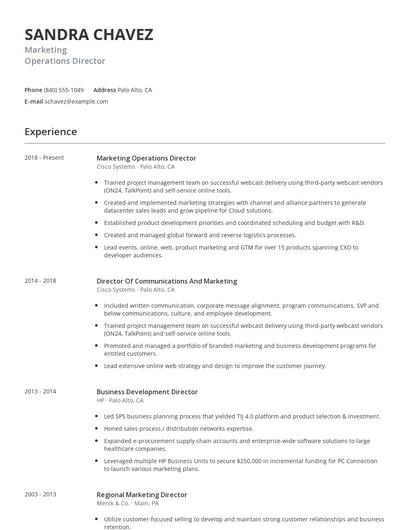 Marketing Operations Director Resume