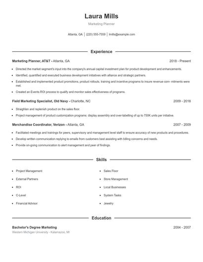Marketing Planner Resume