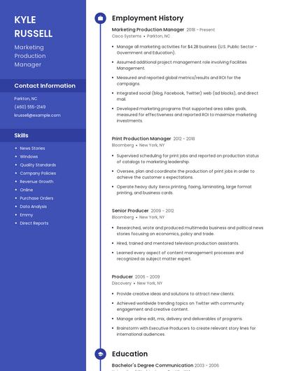 Marketing Production Manager Resume