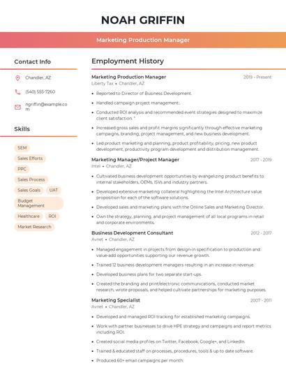 Marketing Production Manager Resume