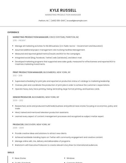 Marketing Production Manager Resume