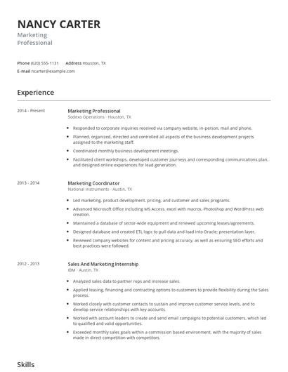 Marketing Professional Resume